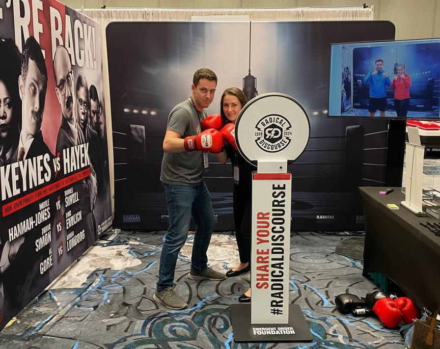 Professional trade show photo booth in action